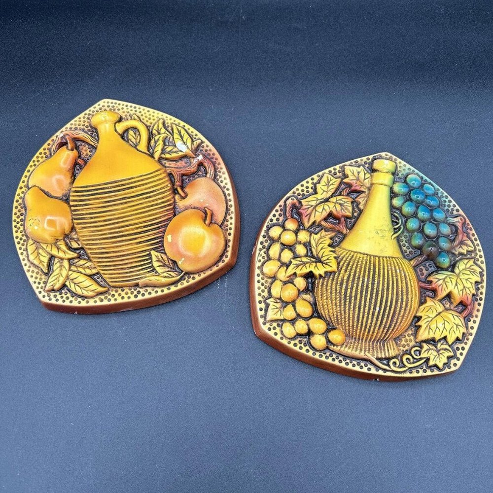 Chalkware Fruit and Vase Wall Hangers 1967 Miller Studios, Pair (2)
